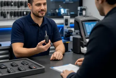 Chaveiro criando uma chave codificada em Paço do Luminar com equipamentos especializados.